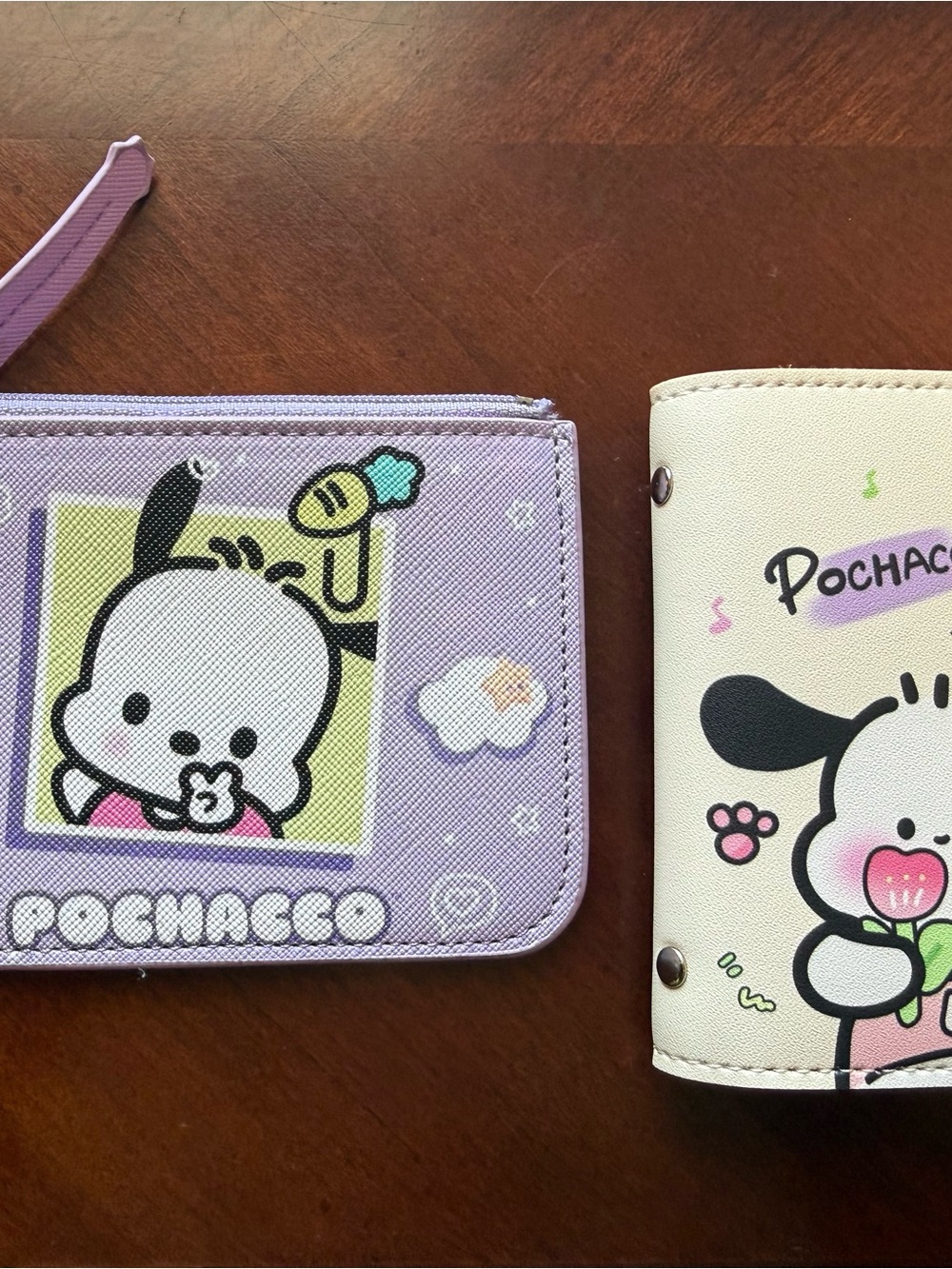 Sanrio Pochacco 2pc ID/Document Holder Set Purple Zip Pouch & White Snap Case